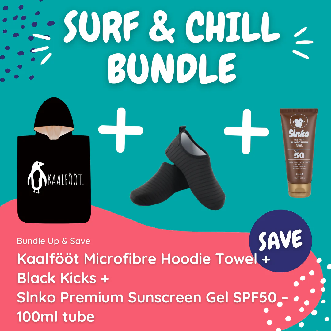 Kaalfööt Hoodie Towel (Black Kicks) Surf & Chill Bundle (with Gel Tube Sunscreen)