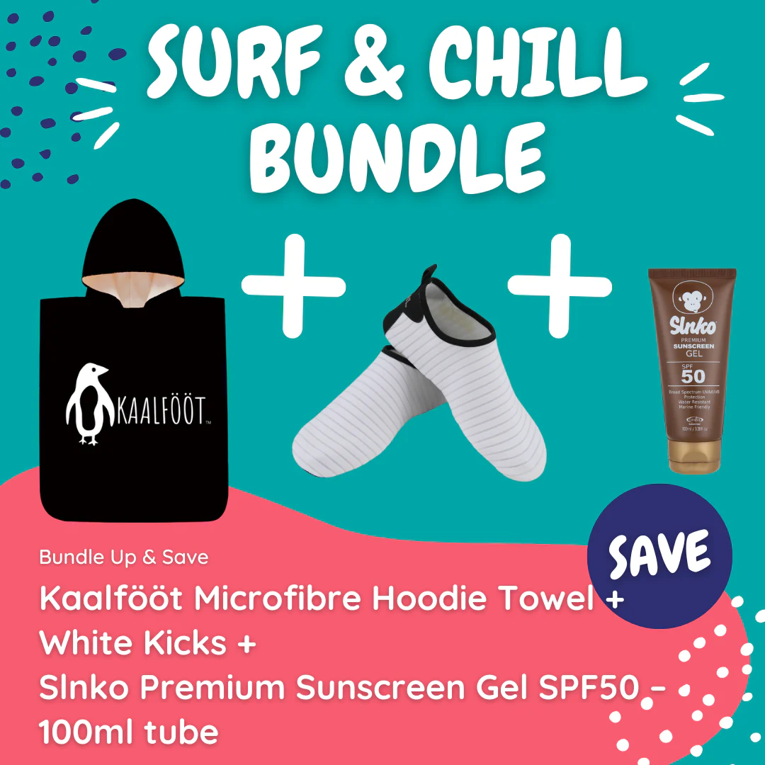 Kaalfööt Hoodie Towel (White Kicks) Surf & Chill Bundle (with Gel Tube Sunscreen)